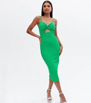 New Look Green Ribbed Twist Cut Out Midi Bodycon Dress